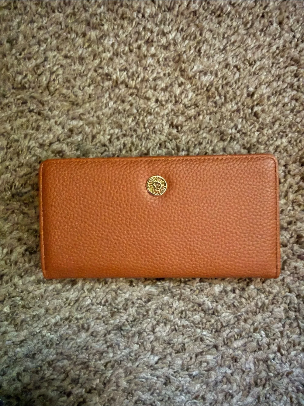 Women's Brown Leather Long Wallet with Gold Emblem